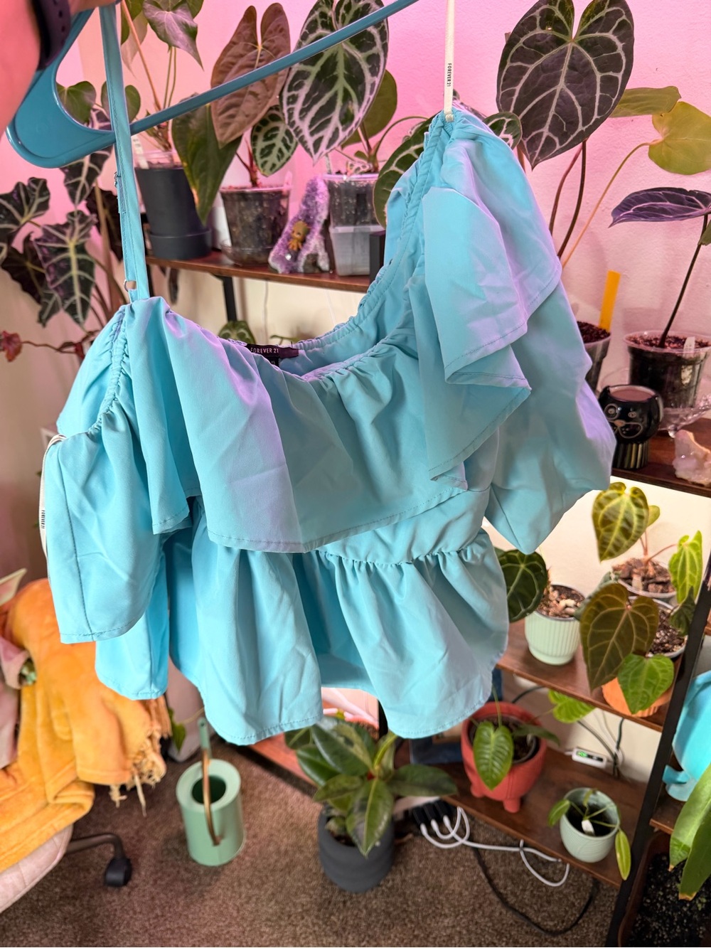 Light Blue Ruffled Off-Shoulder Top - Women